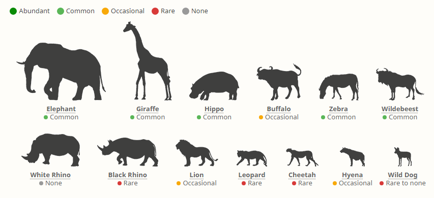 Národní park Tsavo West - výskyt zvířat 